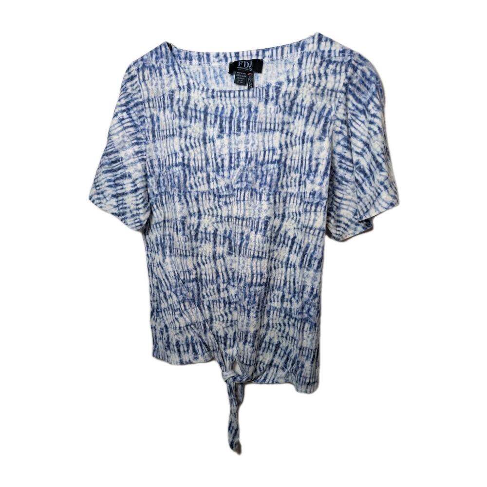 FDJ Shirt French Dressing Jeans Blouse Women's Medium Blue Popover Tie Hem Top
